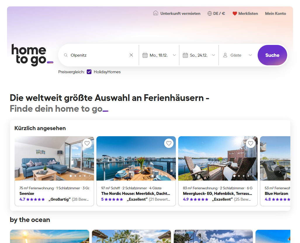 HomeToGo Webseite